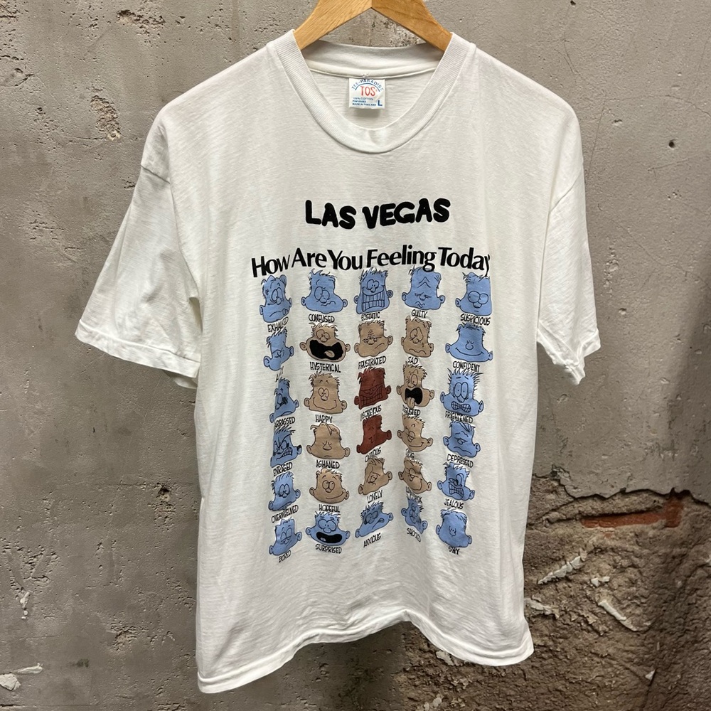 Vintage 90s Tourist Las Vegas How Are You Feeling Today? Face Graphic Tee Large